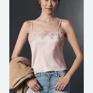 SOLD OUT ONLINE Blue Tassel x Anthro lace trim straight neck tank in tea rose